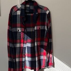 American Eagle Men’s Red and Blue Plaid Button-Up Shirt